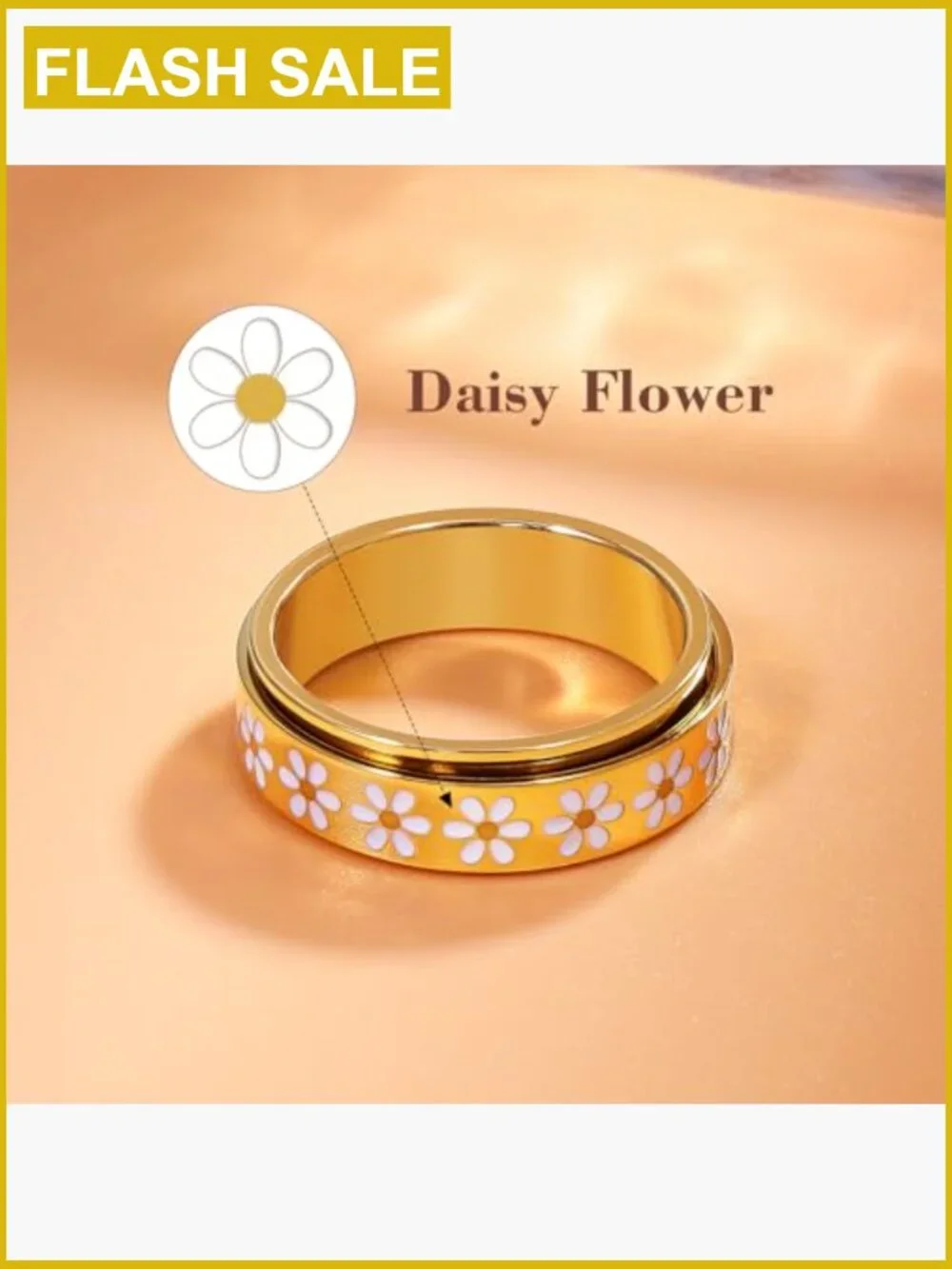 Daisy Fidget Ring Stainless Steel 18K Gold Plated Spinner Anxiety Relief Band